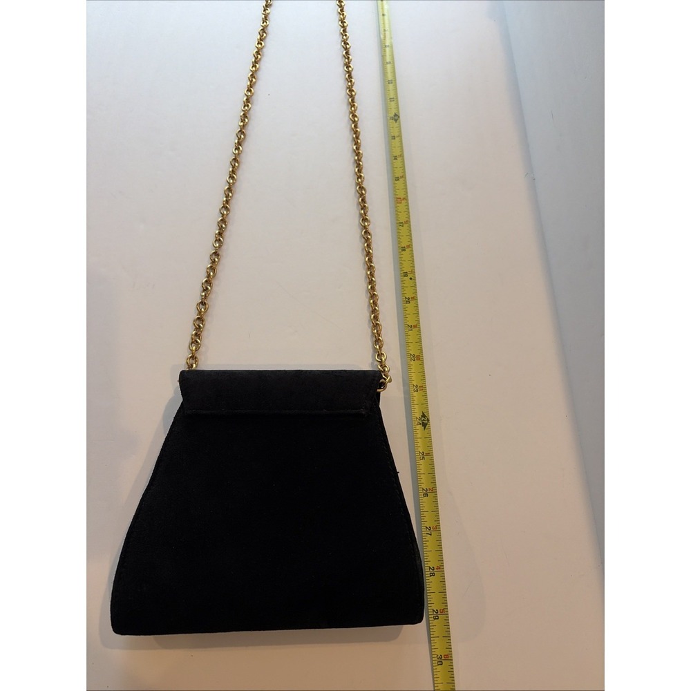 Casual Corner Black Suede Handbag Gold Medallion & Chain Essentials Elegant Bag - Picture 7 of 15